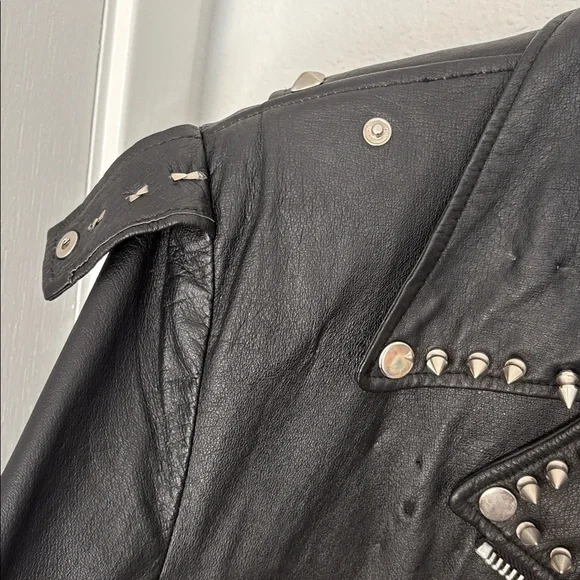 Black Leather Studded Jacket - Picture 4 of 9